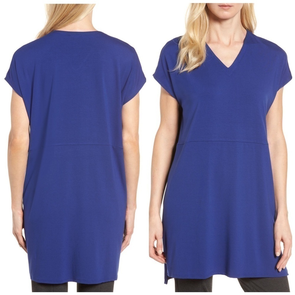 Eileen Fisher Jersey Tunic VNeck Dolman Cap Sleeve